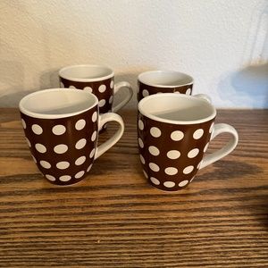 Set of (4) Brown Polka Dot Coffee Mugs